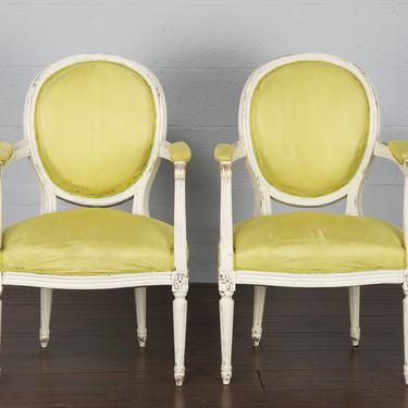 Antique Pair of French Louis XVI Provincial Painted Armchairs 