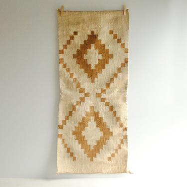 Vintage Indian Weaving, Gallop Throw, Native American Wall Hanging, Navajo Rug, Indian Saddle Blanket, White and Brown Indian Weaving 