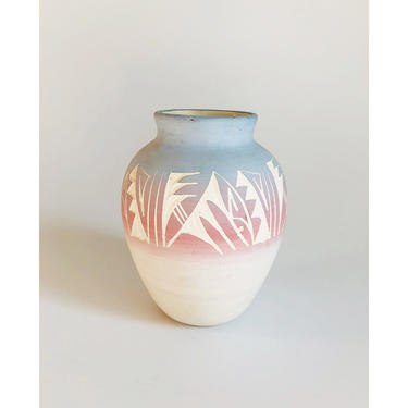 Vintage Carved Pastel Navajo Vase 