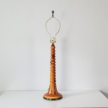Tall Mid-Century Turned Wood Table Lamp. 