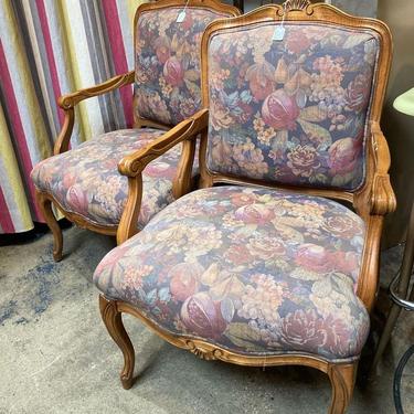 Two faux French upholstered chairs. 24” x 26” x 37” seat height 18”