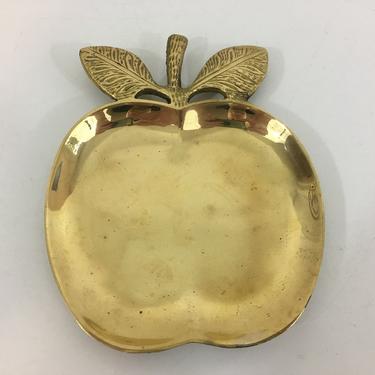 Vintage Apple Brass Dish Mid Century 1970s Gold Christmas Holidays Retro Office Decor Catch All Holder Teacher Gift Fruit Vanity MCM 