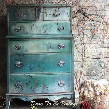 Painted Bohemian Dresser - Vintage Dresser - Shabby Chic Dresser - Cottage Garden Dresswer Painted Flowers - Painted Furniture 