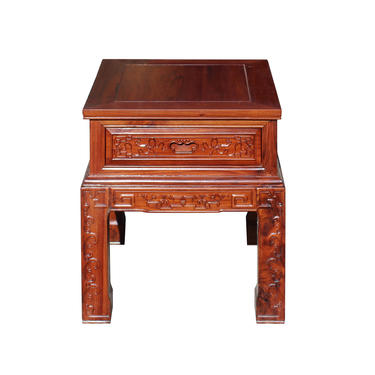 Chinese Oriental Huali Rosewood Flower Motif Tea Table Stand cs4594E 