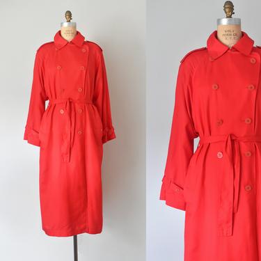 Deshr silk trench coat, minimalist red silk coat, 90s vintage jacket 