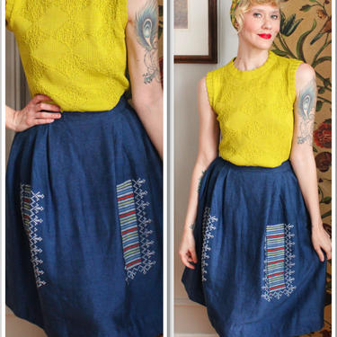 1950s Skirt // Greek Woven Summer Skirt // vintage 50s skirt 