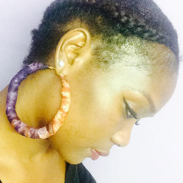 Beautiful Orange/indigo fusion bangs earrings, Ethnic 100% cotton Prints 