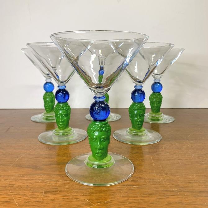 Set of 4 Bombay Sapphire Gin Blue Stem Martini Cocktail Glass 
