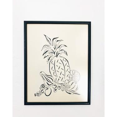 Mid Century Pen and Ink Fruit Drawing 