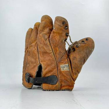 Antique 1930s Baseball Glove Ken Wel Fielders Vintage Utica New York Softball Mitt Crescent Padded G-2 Buckle Leather 