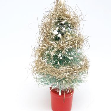 Vintage 1950's Sisal Bottle Brush Christmas Tree with Tinsel Garland, Antique Decor 