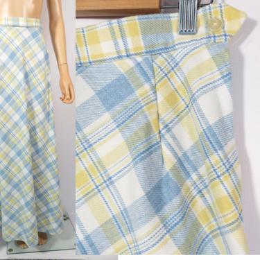 Vintage 70s Deadstock Plaid High Waist Maxi Skirt Made In USA Size 27 Waist 