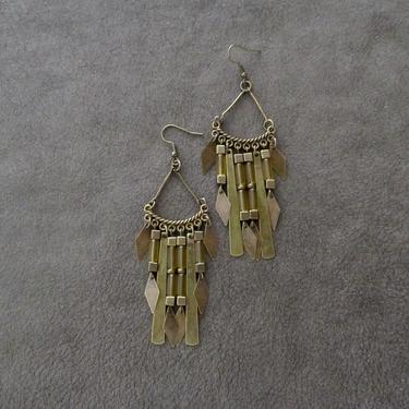 Abstract modern earrings, yellow chandelier earrings, bohemian ethnic earrings, bronze statement earring, bold earring, boho chic 