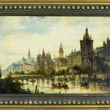 Oil Painting Karl Kaufmann, &quot;Cityscape&quot;, (Germany,Austria,1843-1905), Vintage!!