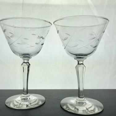 Etched Crystal Coupe Martini Wine Champagne Glasses 