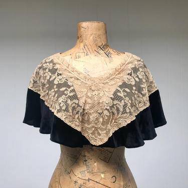 Vintage 1930s Black Velvet and Lace Remnant, 30s Evening Capelet or to Re-Purpose, Vintage Sewing Supply 