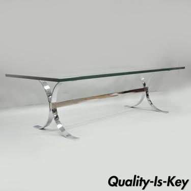 Mid Century Modern Chrome Butterfly Base Glass Top Coffee Table Baughman Style