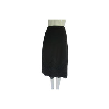 Peggy Jennings Black Lace Trim Scalloped Edge Wool Skirt 