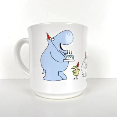 Vintage Sandra Boynton Hippo Birdie Two Ewes Mug, Boynton Happy Birthday Mug, 80s Coffee Cup 