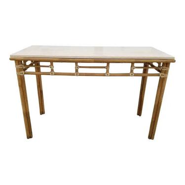 McGuire Bamboo Console Table With Travertine Top 