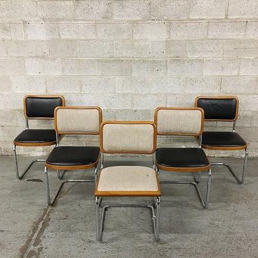 Vintage Marcel Breuer Style Chairs Retro Wood and Chrome Chairs Set of 5 Mod Black White and Brown Kitchen Chairs LOCAL PICKUP ONLY 