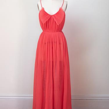 1960s Coral Pleated Nightgown 