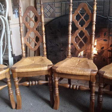 VINTAGE Dining Chairs, Rush Seat, Victorian, Jacobean Renaissance Styling, French Country Decor (Set of 4) Thomasville Chairs 