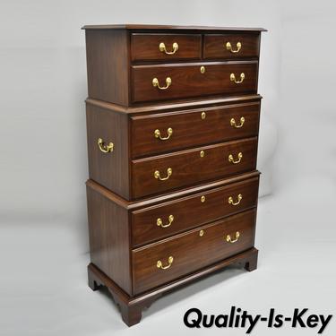 Harden Solid Cherry Wood Triple Chest on Chest Tall Dresser 7 Drawer Side Handle