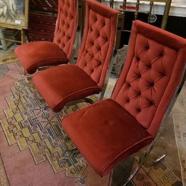 Set of 3 Mid Century Modern, chrome and upholstered chairs. $150