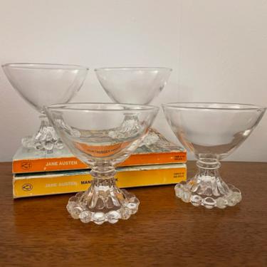 Set of 4- Vintage Anchor Hocking Berwick Boopie Clear Champagne Tall Sherbet Glasses; MCM Barware 