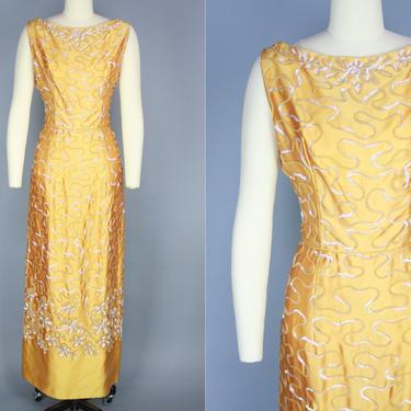 1960s EMMA DOMB Gown | Vintage 60s Goldenrod Iridescent Sequined Dress | small / medium 