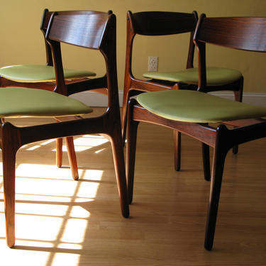 Set of Four Erik Buch Rosewood Dining Chairs by OD Mobler in fullgrain cowhide upholstery leather 