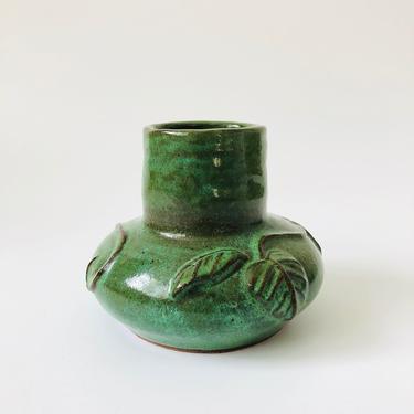 Vintage Leafy Green Studio Pottery Vase 