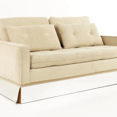 Milo Baughman Style Mid Century Chrome Base Settee Sofa - mcm 