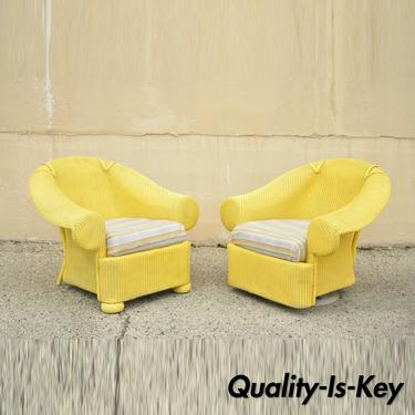 Lloyd Flanders Loom Yellow Wicker Large Oversize Sunroom Lounge Chairs - a Pair