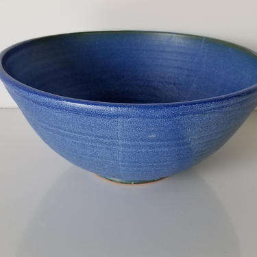 1980s Vintage Blue Glaze Art Pottery Bowl, Signed. 