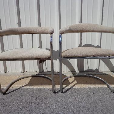 Pair of Chairs Anton Lorenz Thonet Model SS33 Dining Chrome Metal Cantilever Mid Century Modern Regency Vintage Midcentury Seating Silver 
