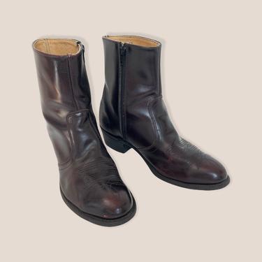 Vintage 1970s WESTERN Ankle Boots ~ size 10 D ~ Shoes ~ Zipper / Zip-Up ~ Beatle / Mod ~ Cowboy 