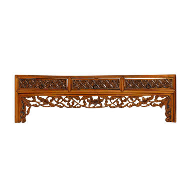 Chinese Vintage Restored Brown Floral Carving Display Chest ws893E 