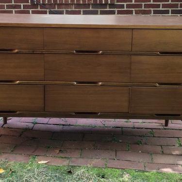 Vintage mid century modern walnut triple dresser, American made c. 1960 -- $395