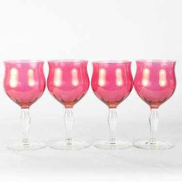 Vintage Cranberry Wine Glassware, Wedding Decor, Vintage Glassware, Wine Glassware, Red Glassware, Set of 4 