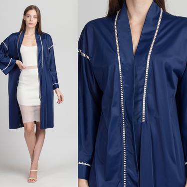 70s Vanity Fair Blue Satin Robe - Small | Vintage Knee Length Retro Lingerie Dressing Gown 