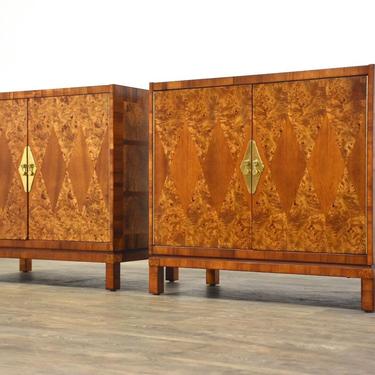 Burl &amp; Brass Modern Cabinets- a Pair 
