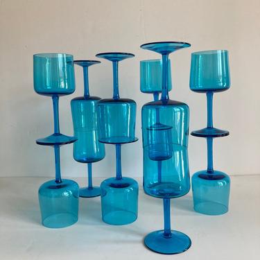 Vintage Blue Wine Glasses White Wine Glasses Stemmed Glassware Set of 12 Wine Glasses 