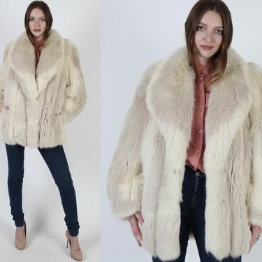 Womens Plush Arctic Fox Fur Coat / Chubby Corded Shaggy Fox Jacket / Real Large Shawl Collar Luxurious Jacket 