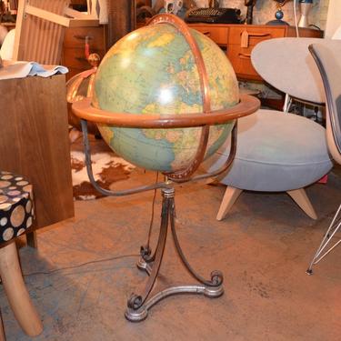 Antique Rand McNally and Co. Terrestrial Illuminated Globe on Wood and Brass Stand