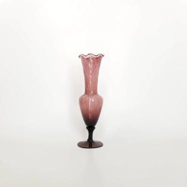 Vintage Glass Bud Vase / Ruffled Amethyst Glass Vase / Tall Hand Blown Glass Vase / Midcentury Glass Decor / Delicate Decorative Vase 