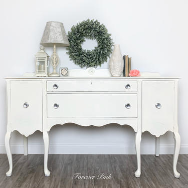 NEW - Vintage White Sidboard Buffet with Queen Anne Legs 