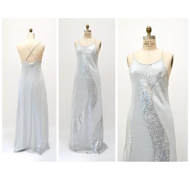 90s 2000s Y2K  Silver Metallic Prom Party Dress Gown XL Plus SIZE 20 Silver Tank Dress Sleeveless Long Dress 90s Silver Dress Pageant Prom 