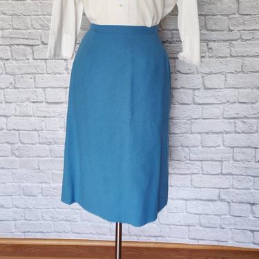 Vintage Blue Wool Pencil Skirt 